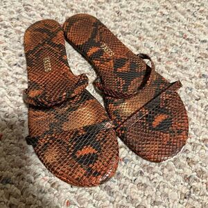 Tkees Gemma Coco Snake Print Sandals Brown Vegan Leather Double Straps Size 8